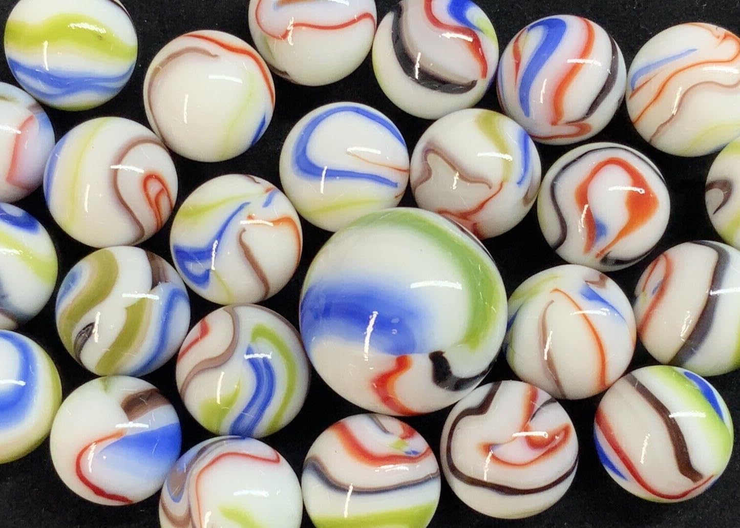 25 Glass Marbles TREE FROG White Red Blue Green Brown Game Pack Shooter Swirl