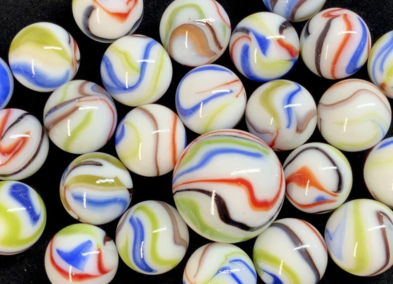 25 Glass Marbles TREE FROG White Red Blue Green Brown Game Pack Shooter Swirl