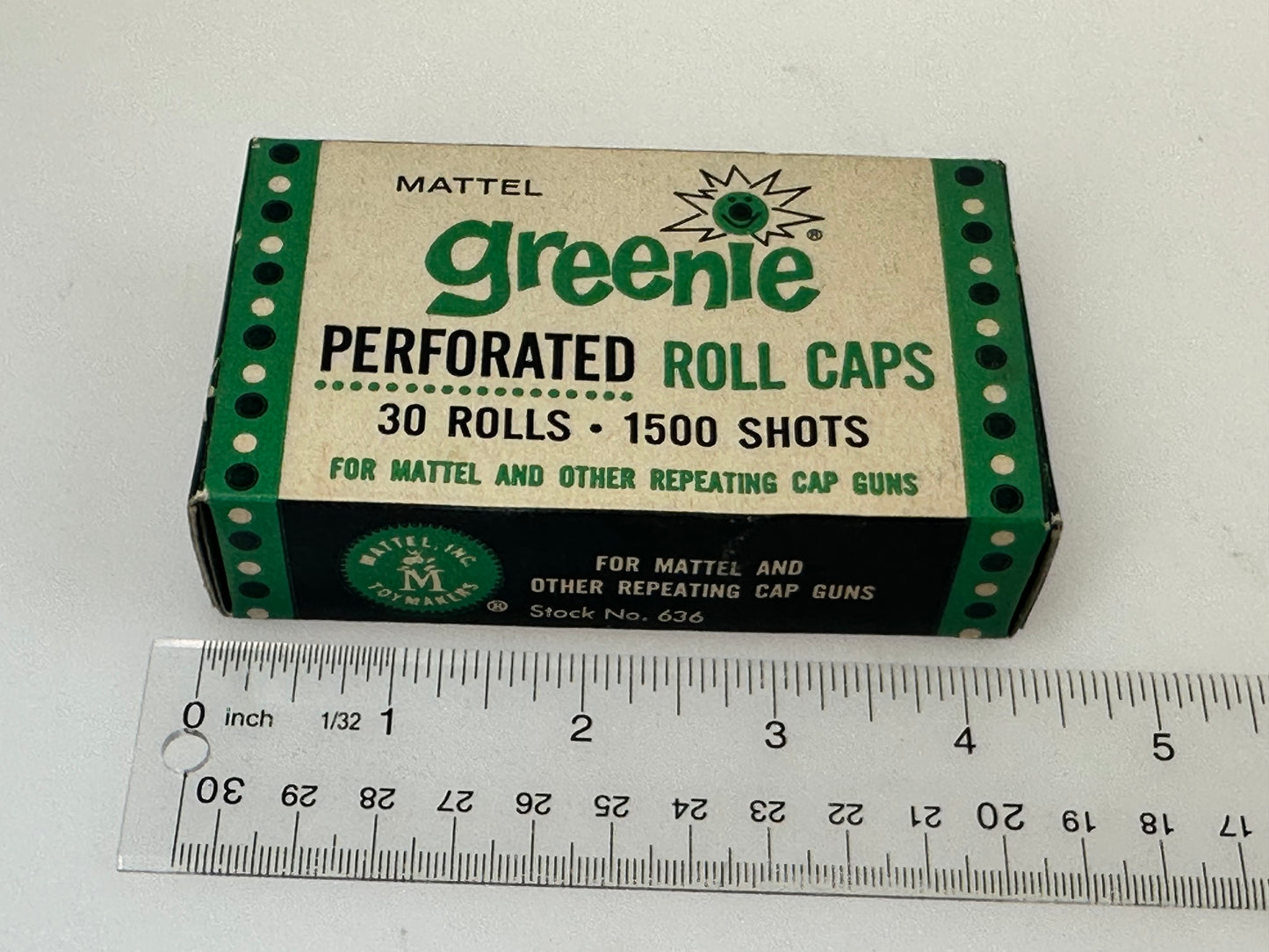 Vintage 1960's Mattel Greenie Perforated Roll Caps (30 Rolls -1500 Shots) Sealed Box NOS