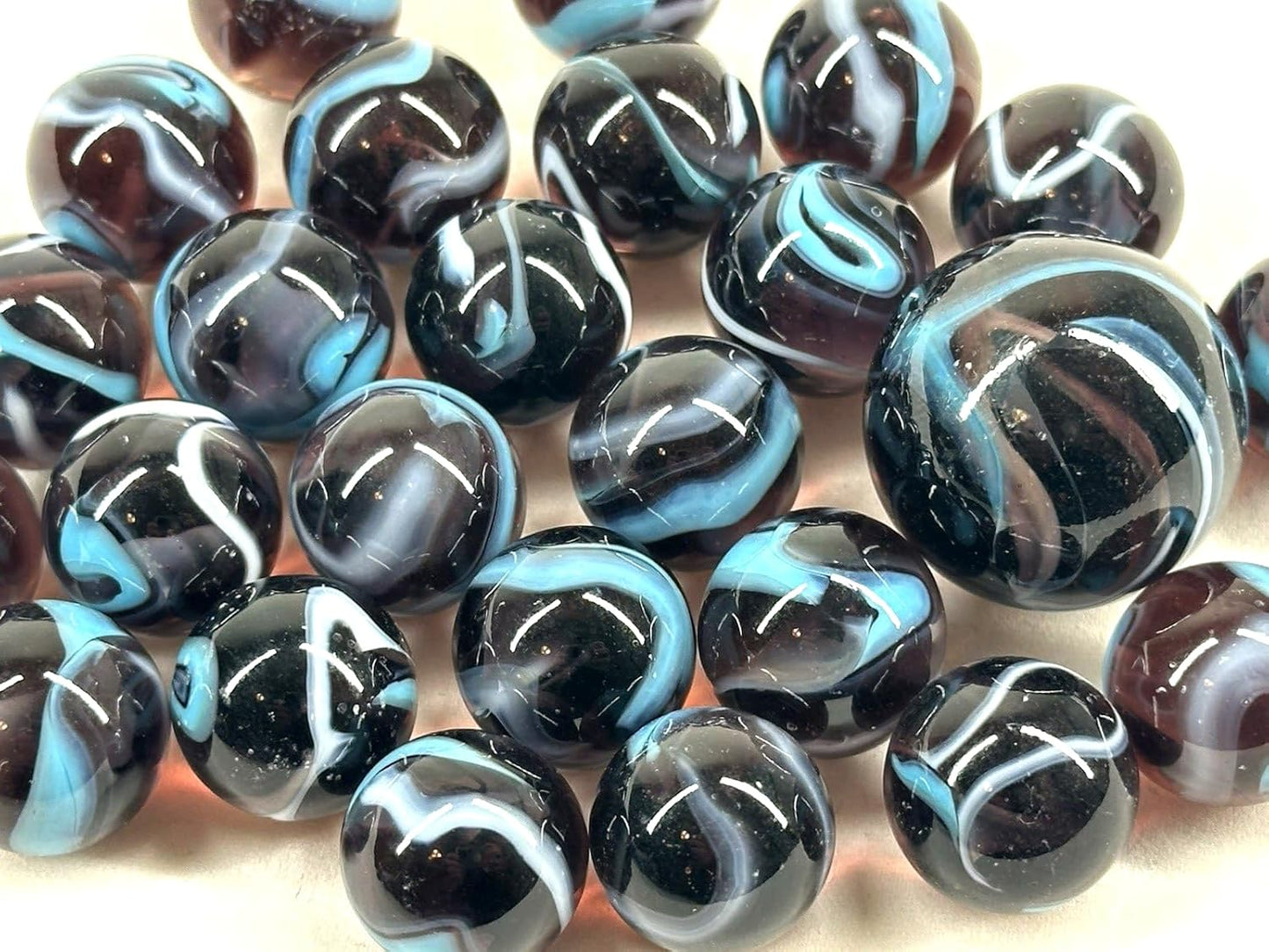 25 Glass Marbles ASTRONAUT Purple/Blue game vtg style Shooter Taws Mib Swirl