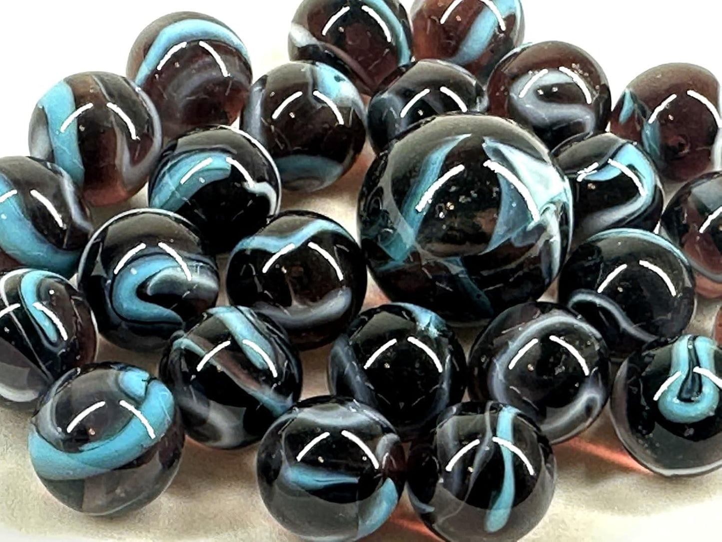 25 Glass Marbles ASTRONAUT Purple/Blue game vtg style Shooter Taws Mib Swirl