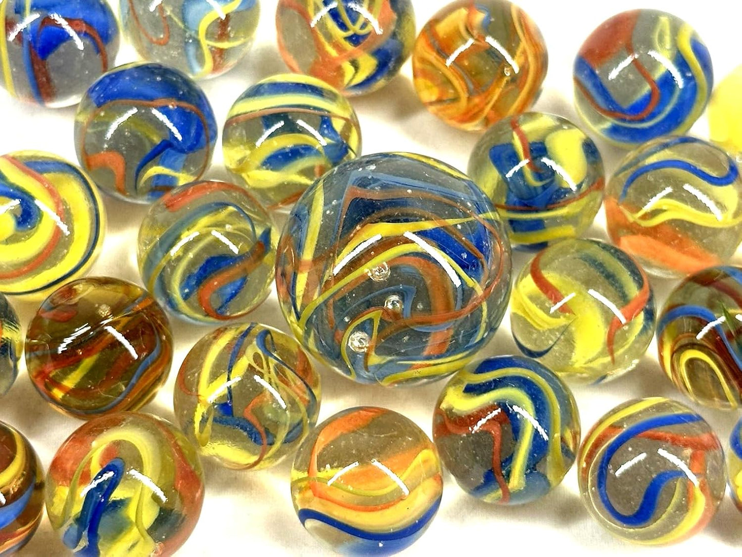 25 Glass Marbles ATOM Red/Yellow/Blue Streamer Fiesta game Shooter