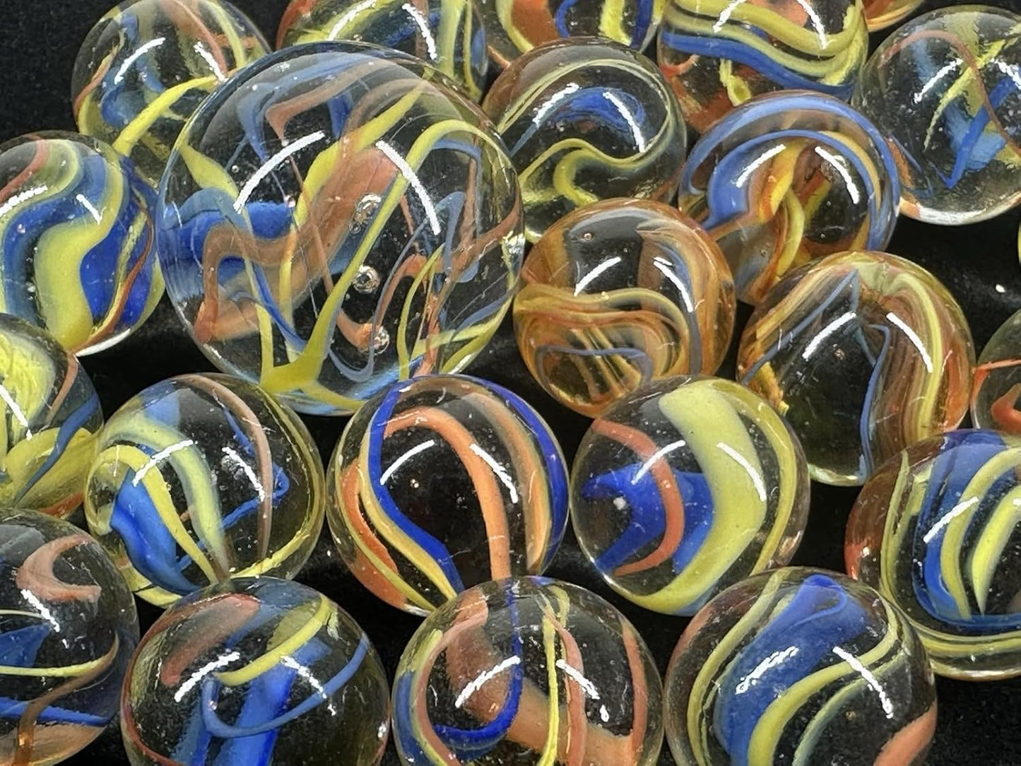 25 Glass Marbles ATOM Red/Yellow/Blue Streamer Fiesta game Shooter
