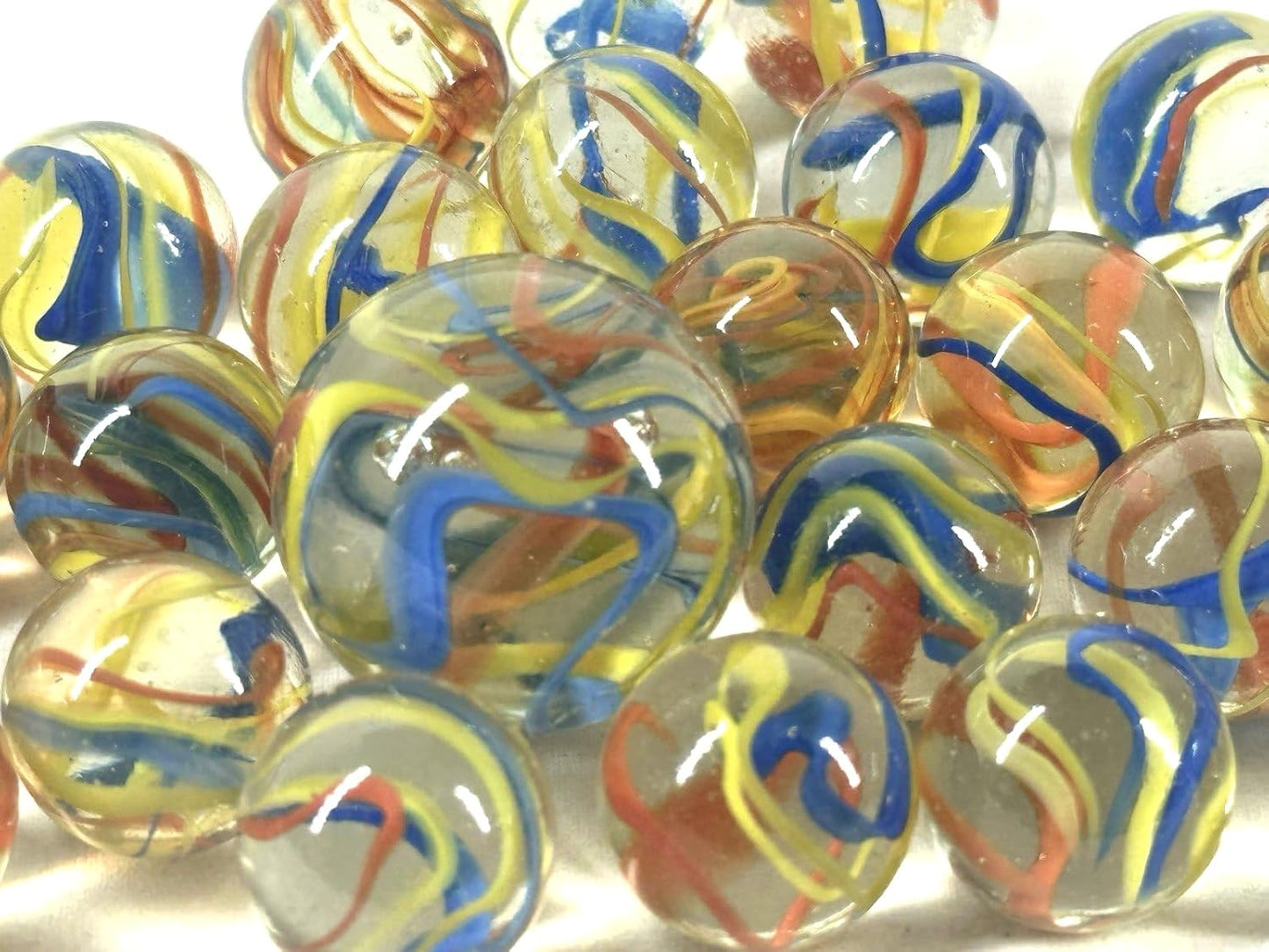 25 Glass Marbles ATOM Red/Yellow/Blue Streamer Fiesta game Shooter