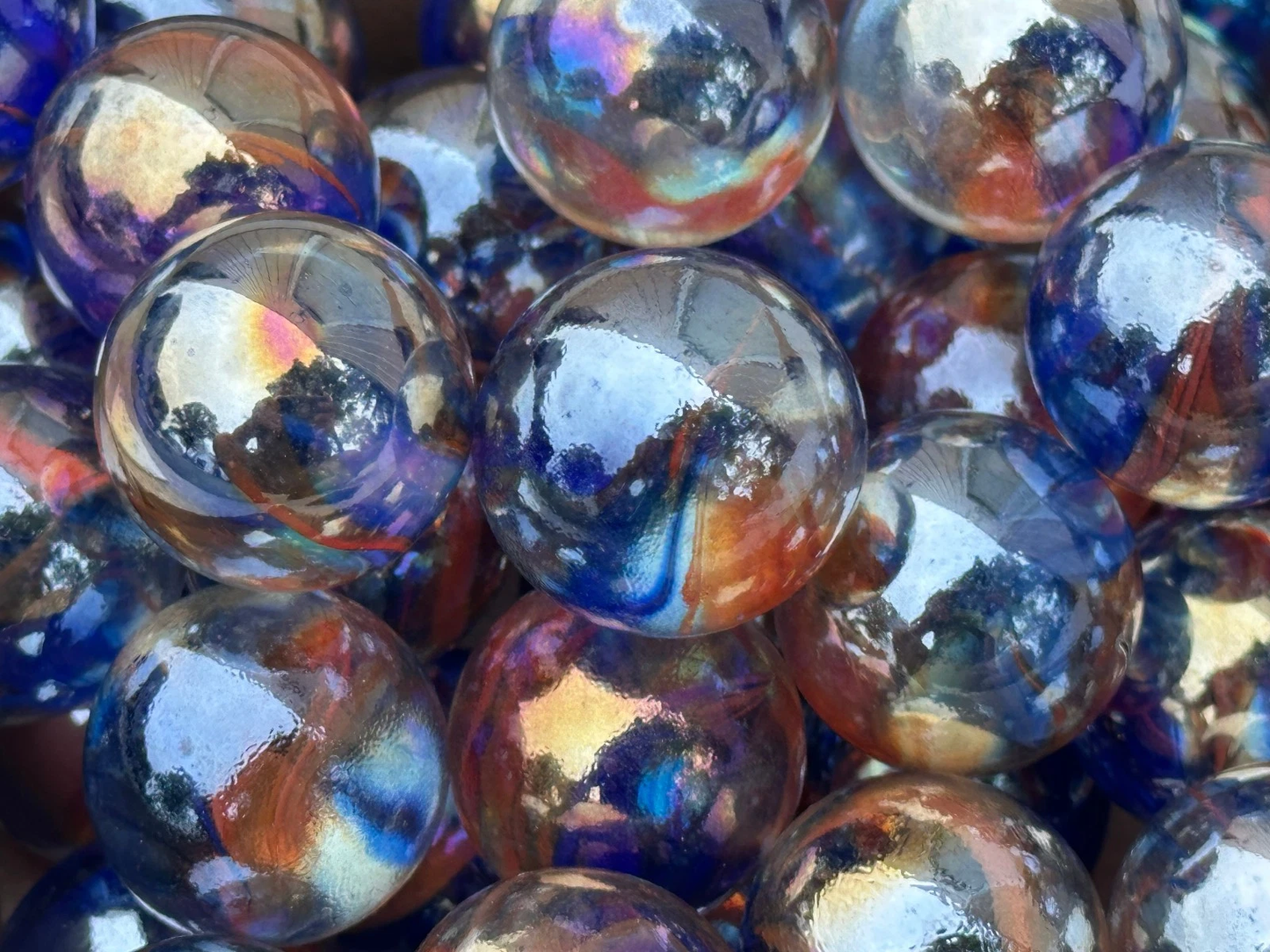 (Lot of 10)FUN FAIR Red/Blue Cats Eye Iridescent Glass Marbles 22mm (7/8 inch) SHOOTER Taw Lot