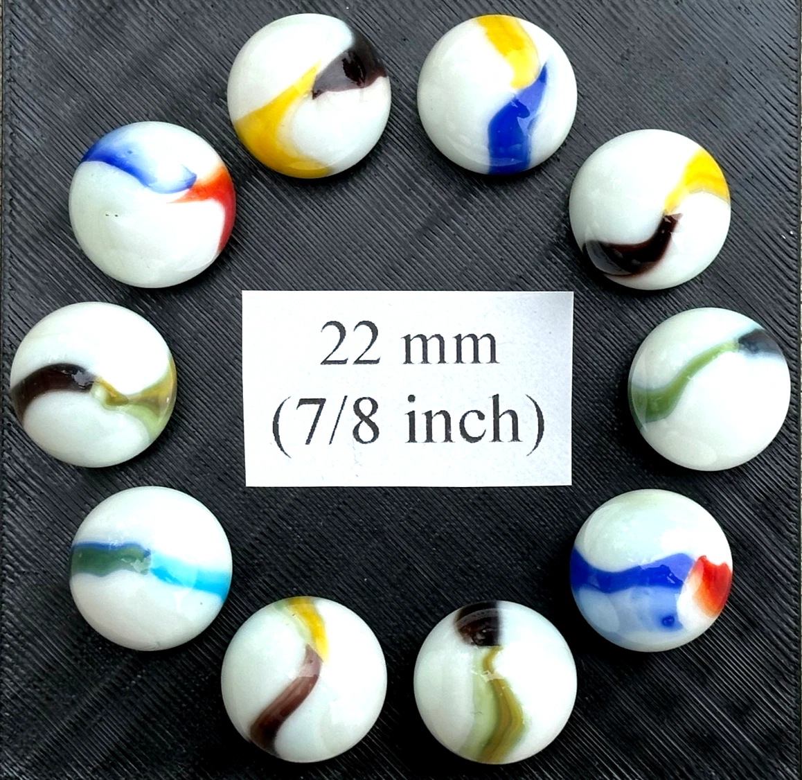 (Lot of 10) OLD GLORY Glass Marbles Random Color Patch 22mm (7/8 inch) SHOOTER Taw Lot