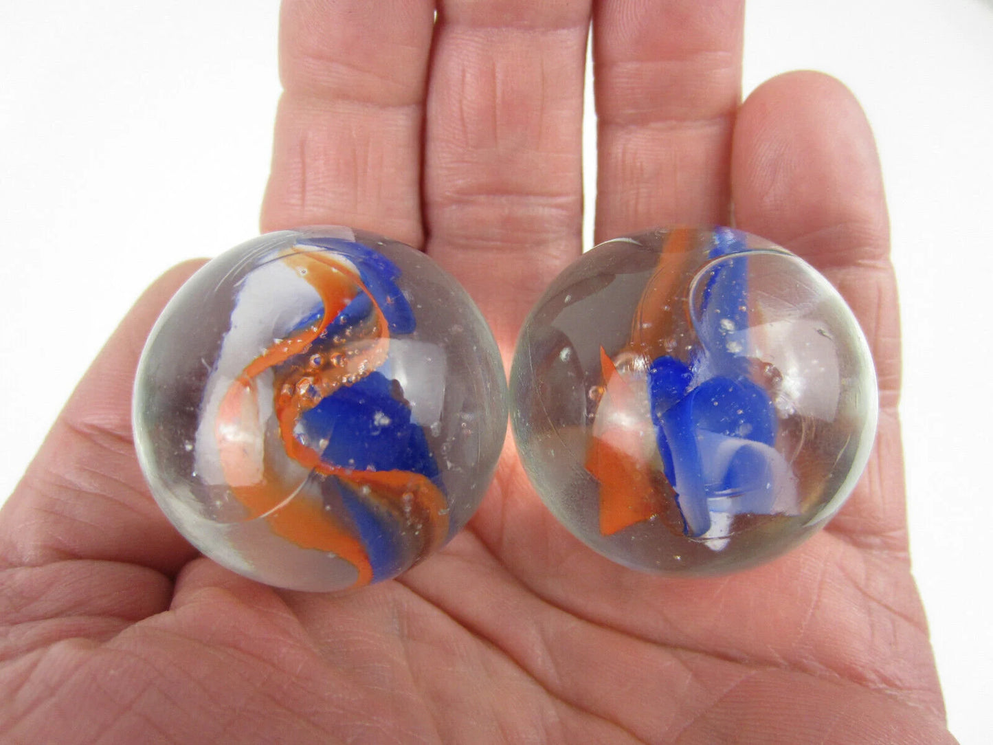 2 Boulders 35mm RED, WHITE, BLUE 6 Vane cat's eye Glass Marbles