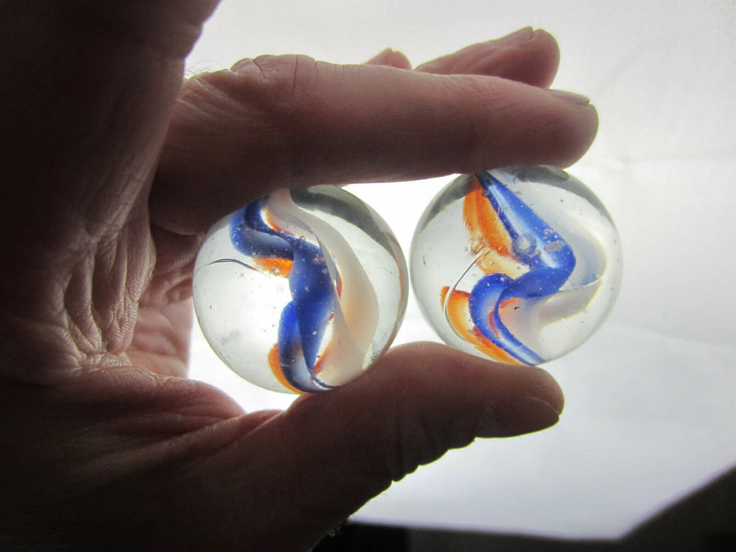 2 Boulders 35mm RED, WHITE, BLUE 6 Vane cat's eye Glass Marbles