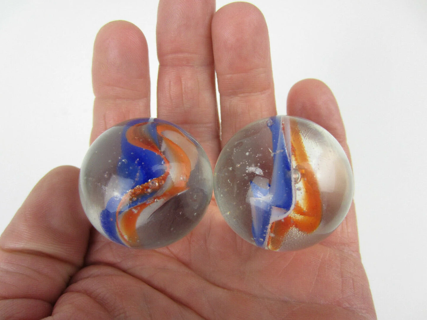 2 Boulders 35mm RED, WHITE, BLUE 6 Vane cat's eye Glass Marbles