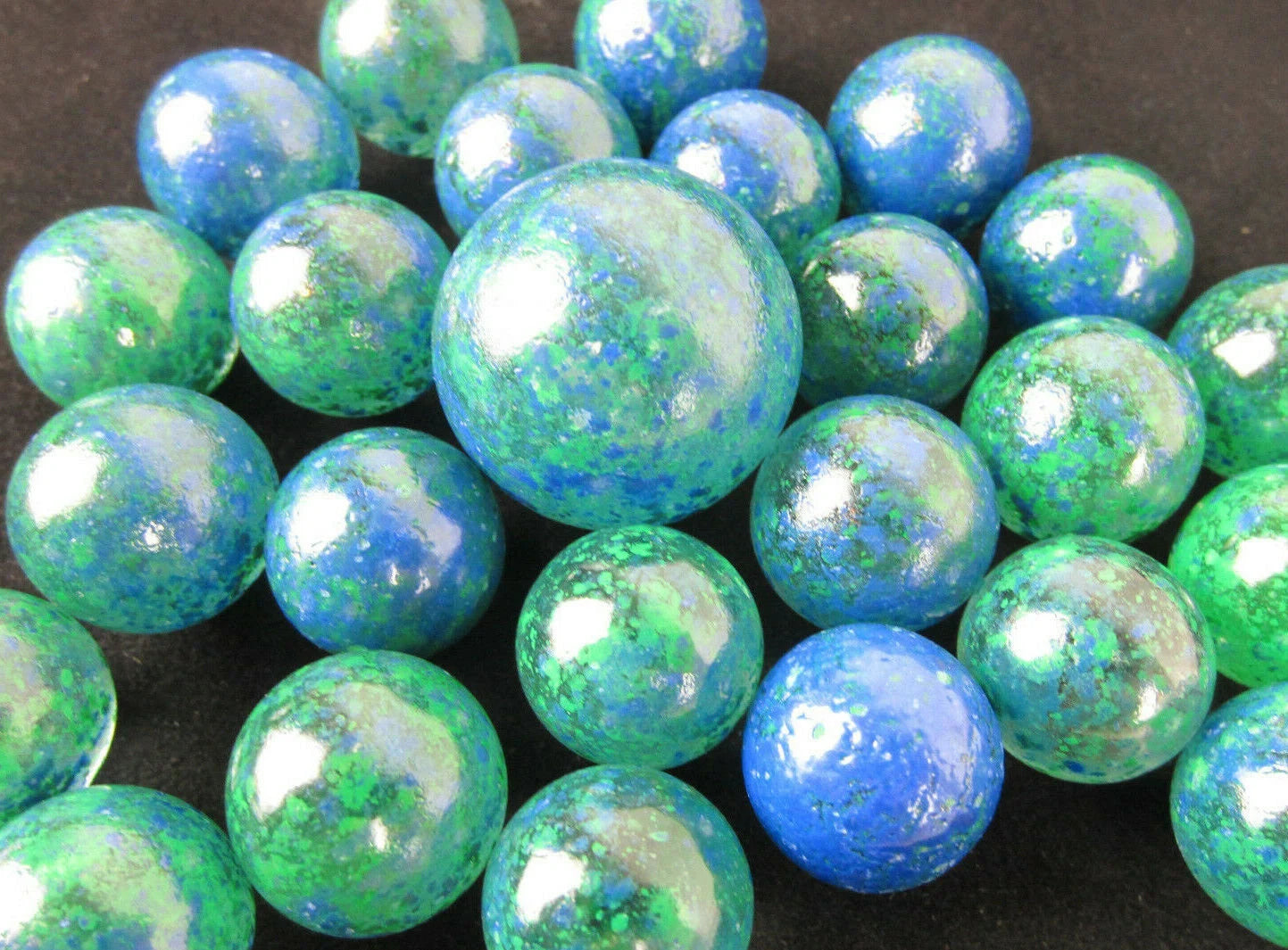 25 Glass Marbles EARTH Green/Blue Speckled game pack Shooter