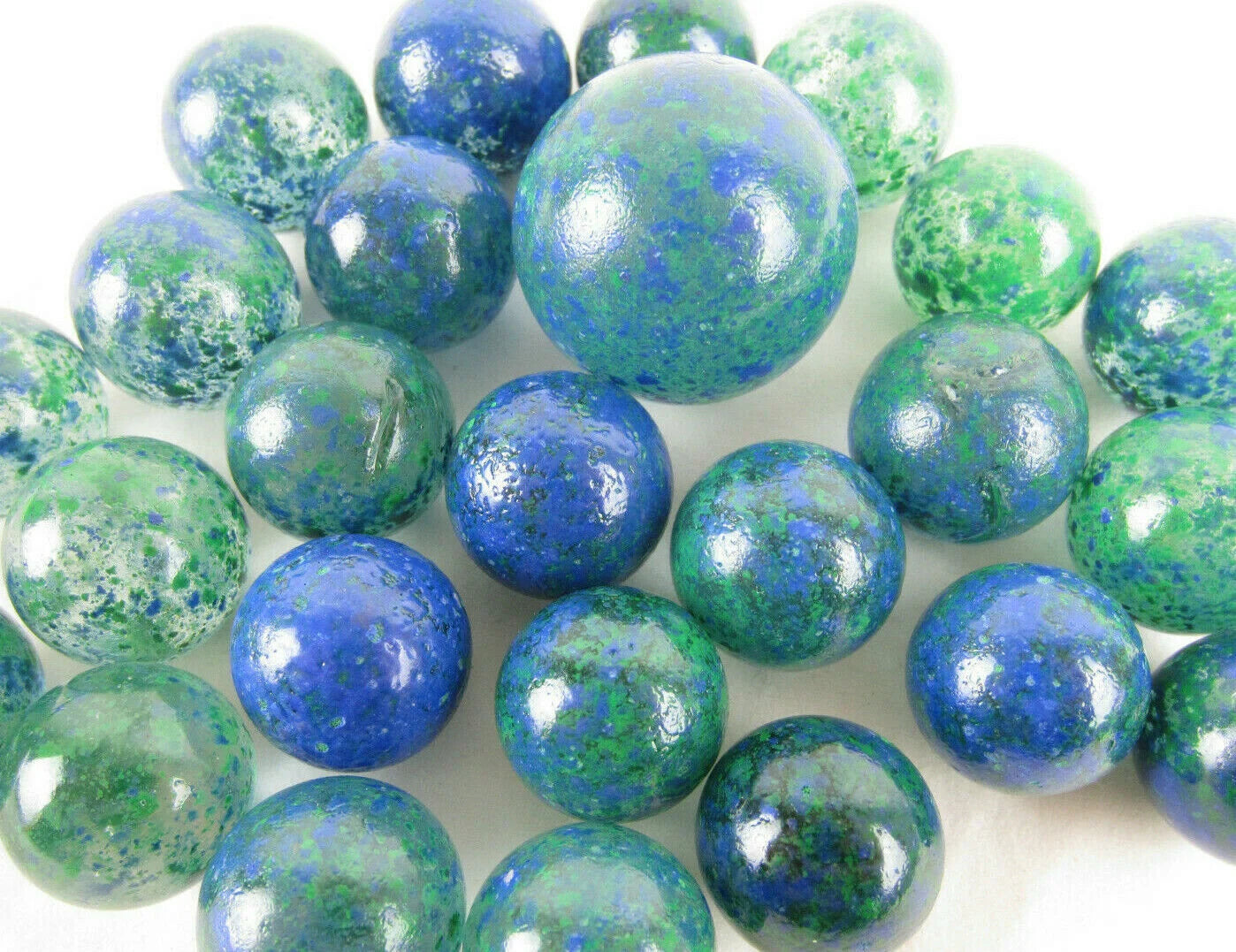 25 Glass Marbles EARTH Green/Blue Speckled game pack Shooter