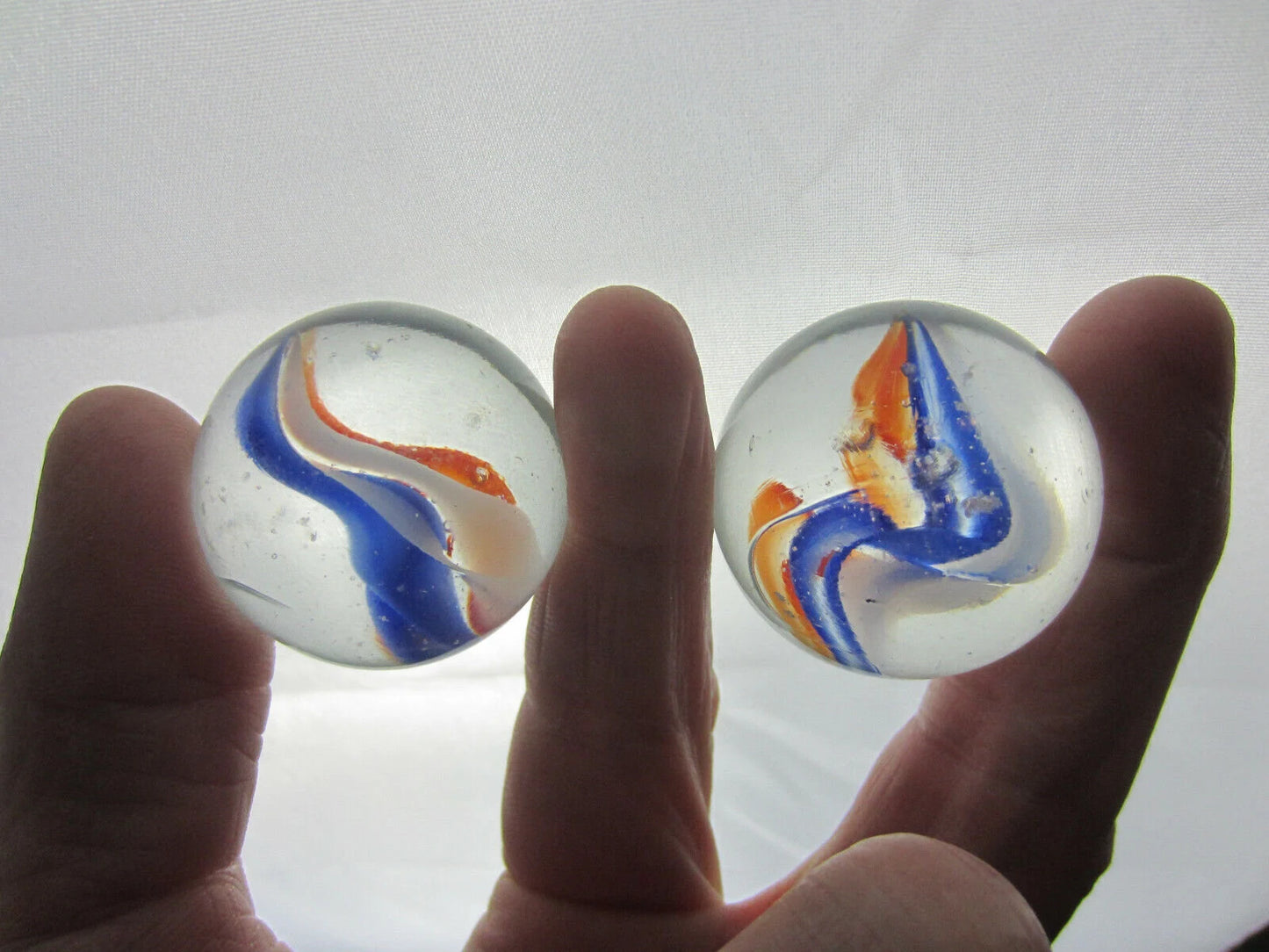 2 Boulders 35mm RED, WHITE, BLUE 6 Vane cat's eye Glass Marbles