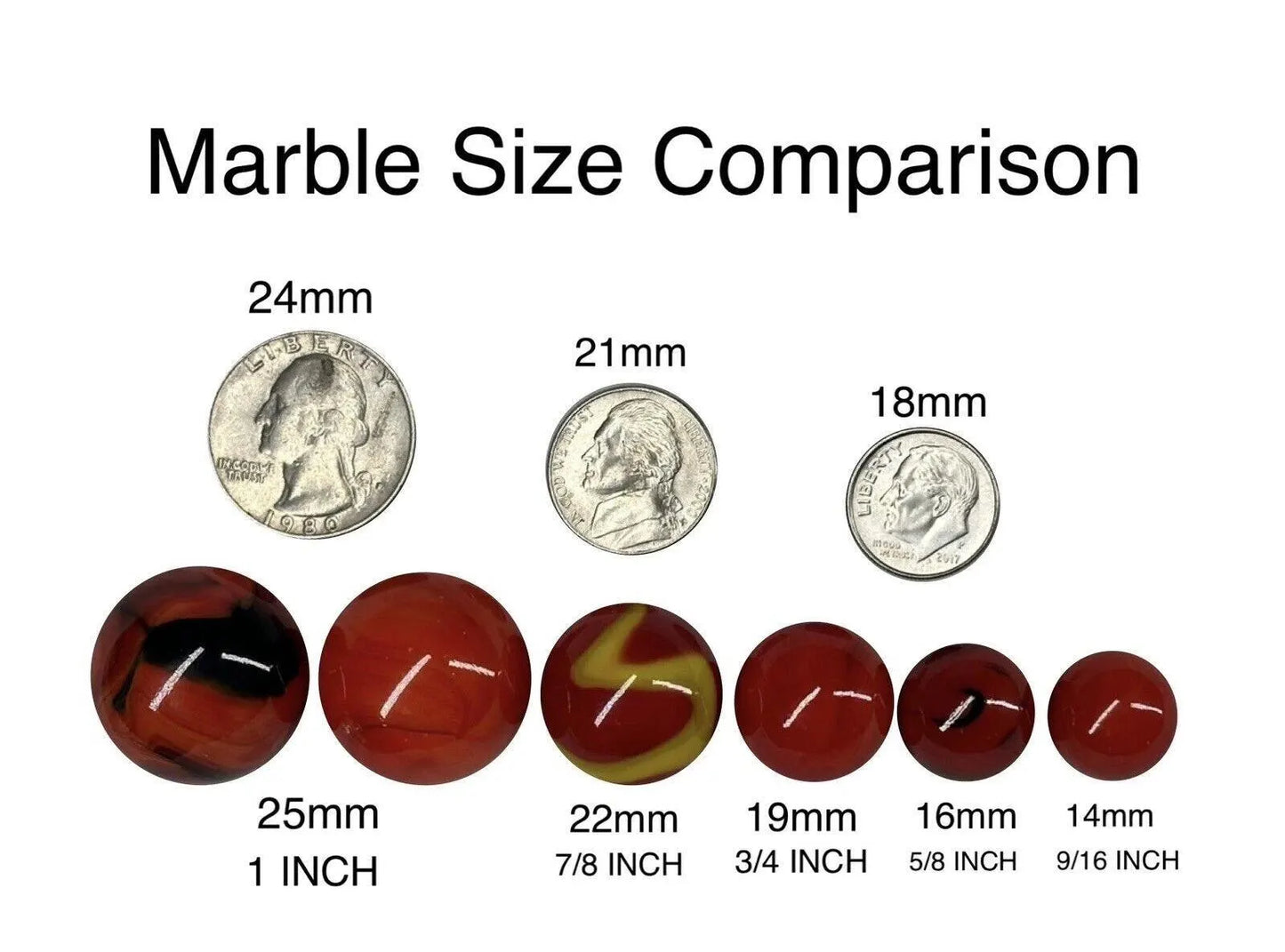 (Lot of 10) VALKYRIE Orange/Blue Iridescent Glass Marbles 22mm (7/8 inch) SHOOTER Taw Lot