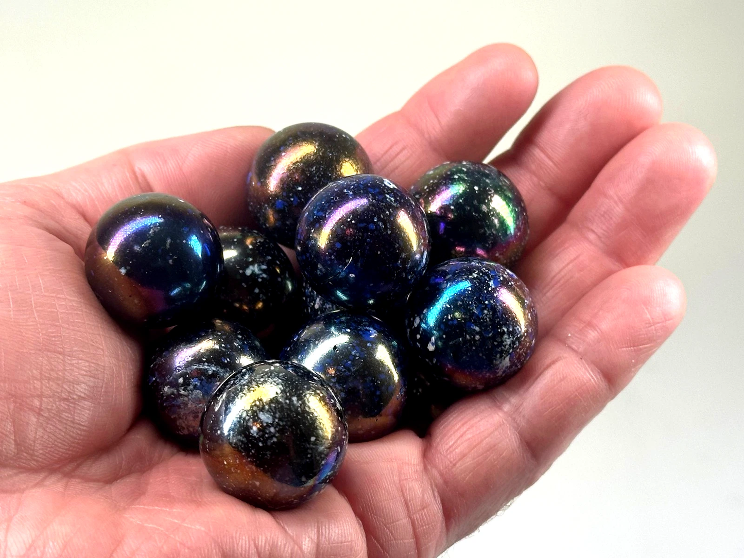 (Lot of 10) JUPITER Purple/Spots Iridescent Glass Marbles 22mm (7/8 inch) SHOOTER Taw Lot