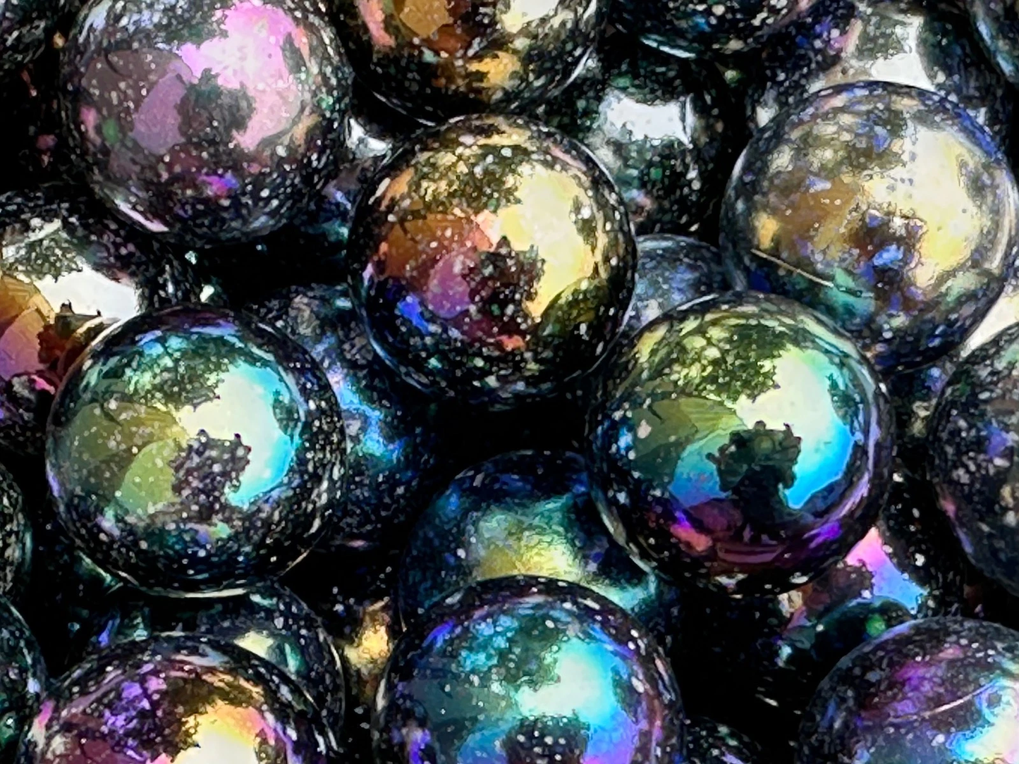 (Lot of 10) JUPITER Purple/Spots Iridescent Glass Marbles 22mm (7/8 inch) SHOOTER Taw Lot