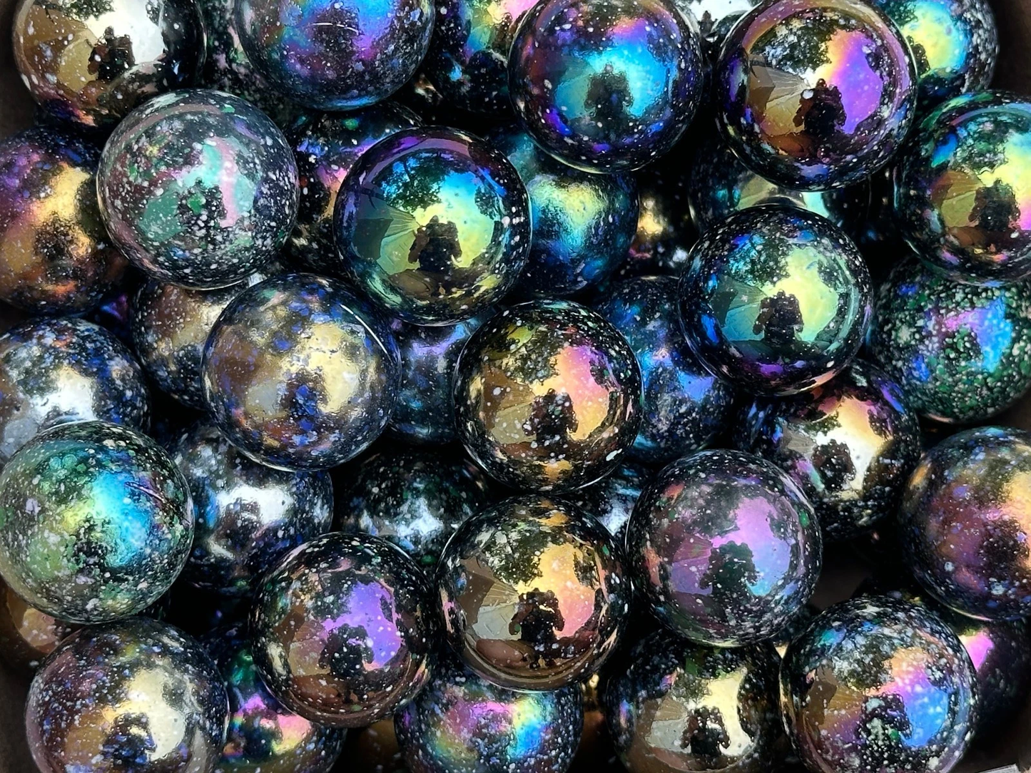 (Lot of 10) JUPITER Purple/Spots Iridescent Glass Marbles 22mm (7/8 inch) SHOOTER Taw Lot