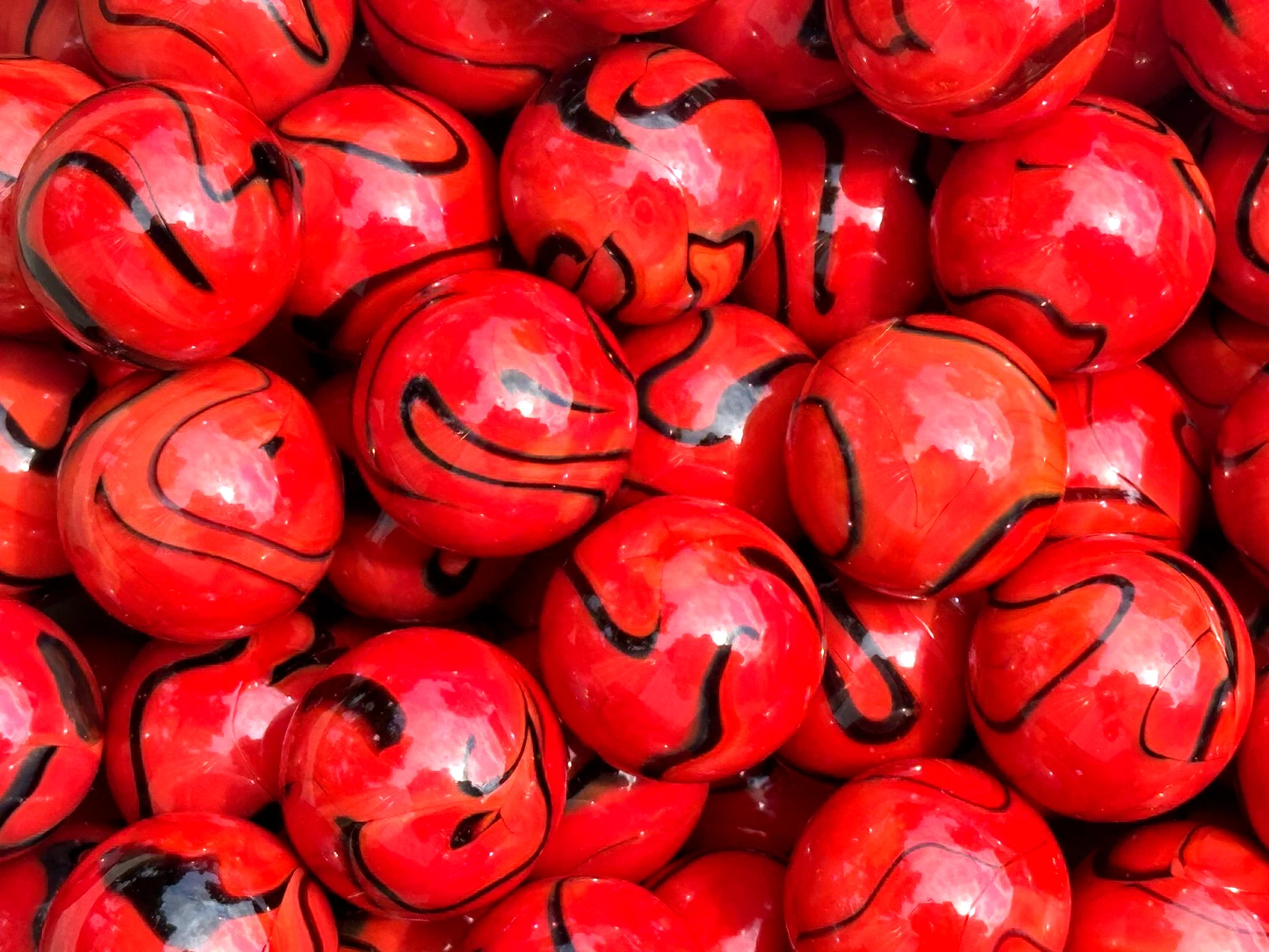 (Lot of 10) LADY BUG Red/Black Swirl Glass Marbles 22mm (7/8 inch) SHOOTER Taw Lot
