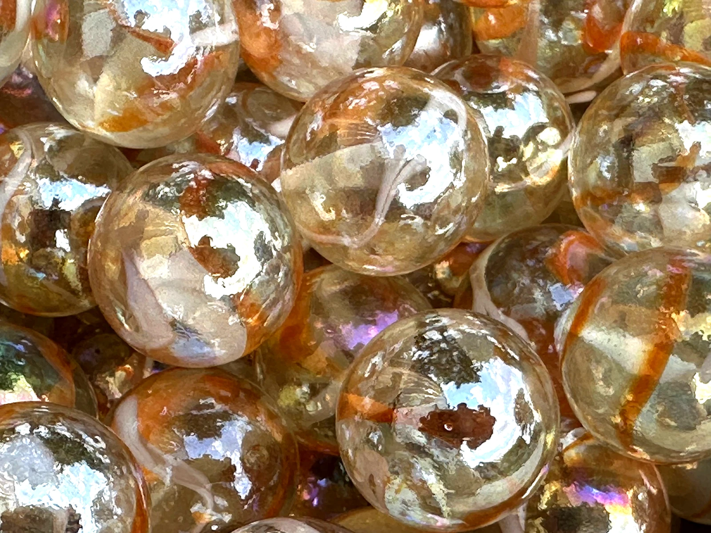 (Lot of 10) MANGO TWIST Clear Orange/White Swirl Glass Marbles 22mm (7/8 inch) SHOOTER Taw Lot
