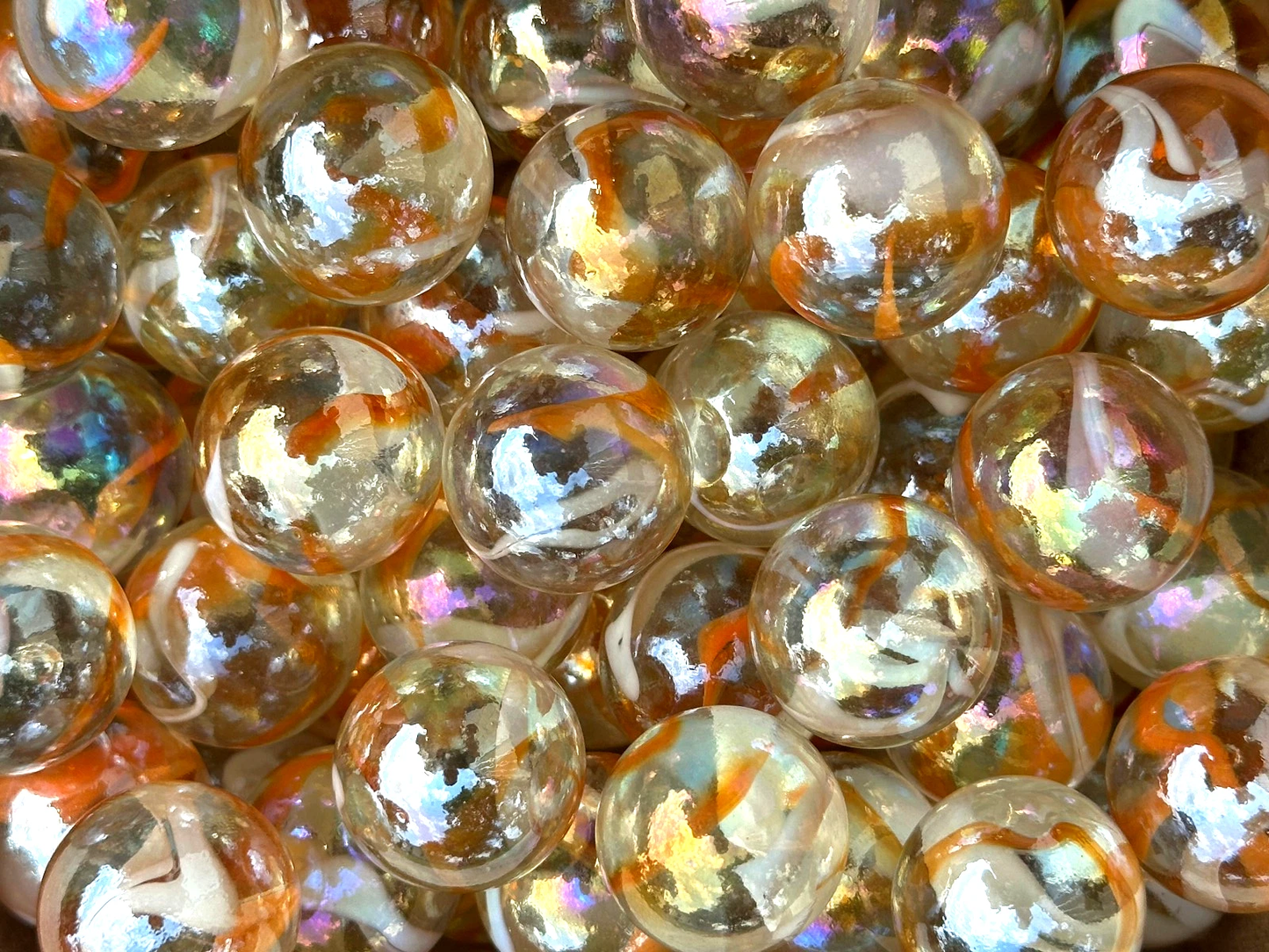 (Lot of 10) MANGO TWIST Clear Orange/White Swirl Glass Marbles 22mm (7/8 inch) SHOOTER Taw Lot