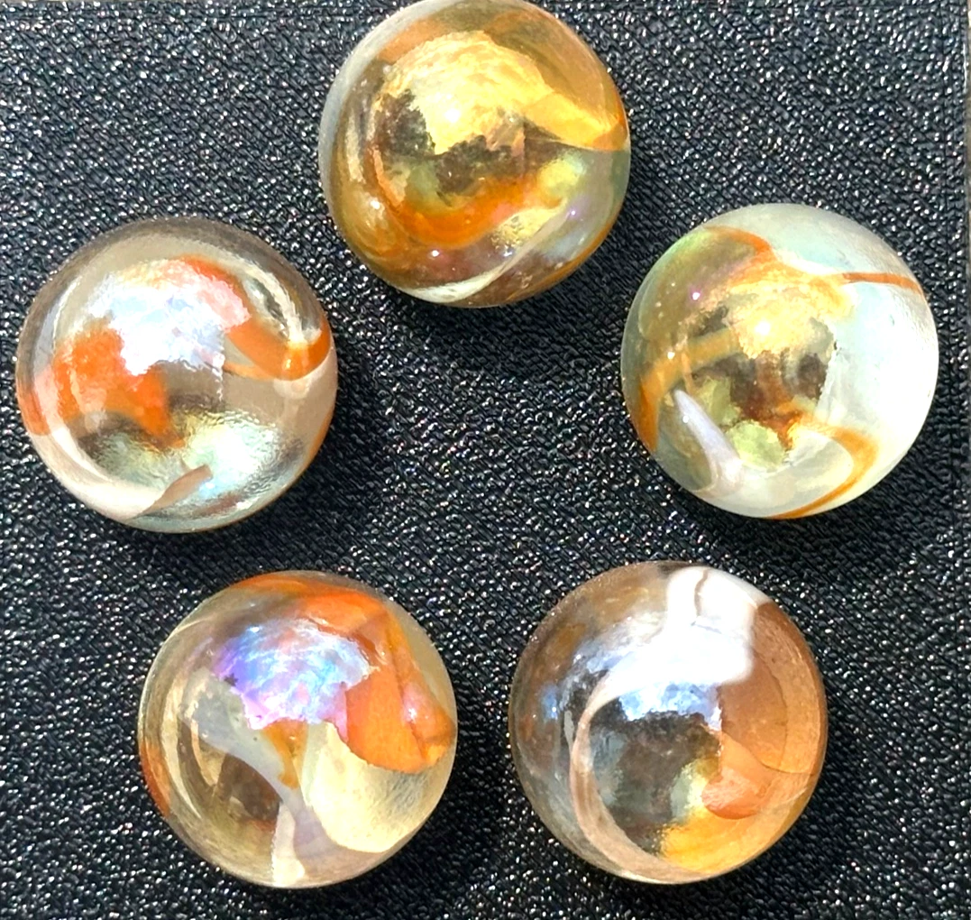 (Lot of 5) MANGO TWIST Clear Orange/White Swirl Glass Marbles 22mm (7/8 inch) SHOOTER Taw Lot