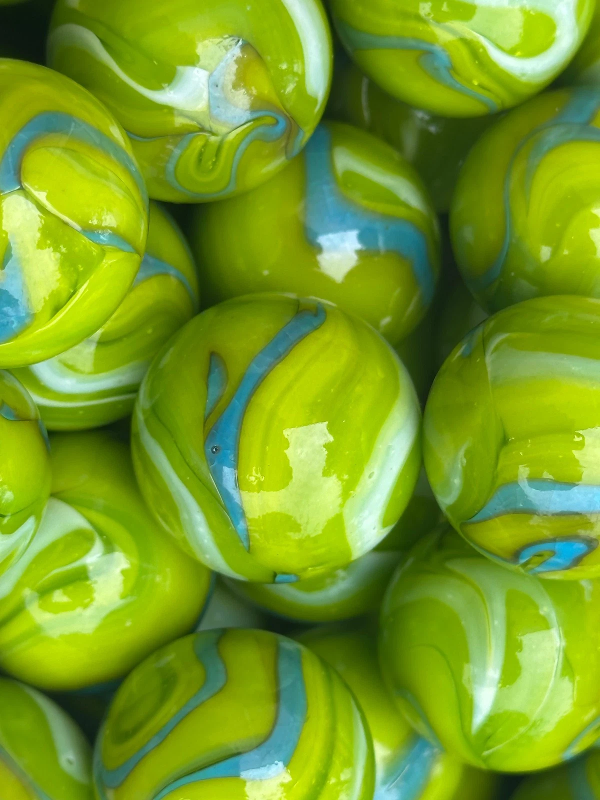 Lot of 5 MERMAID Troll Green/Blue Glass Marbles 25mm (1 inch) SHOOTER Taw