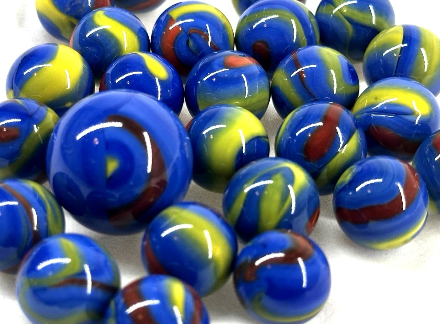 25 Glass Marbles MOLECULE Blue/Yellow/Red game Shooter Swirl