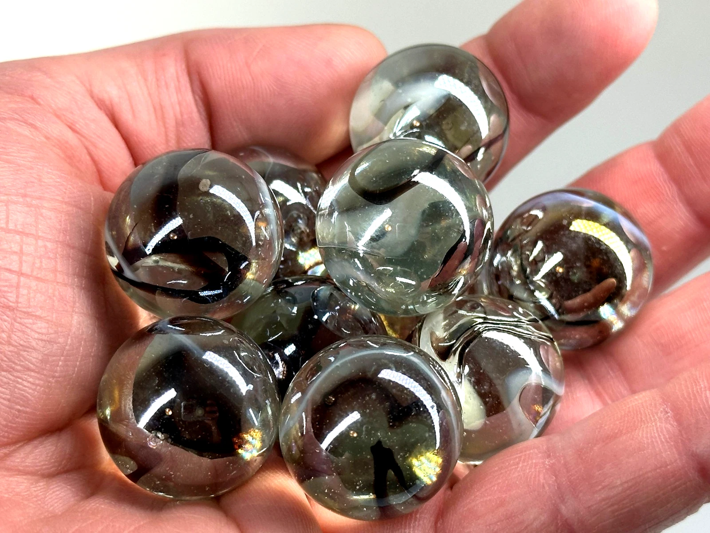(Lot of 10) POLAR BEAR Clear/Brown Glass Marbles 22mm (7/8 inch) SHOOTER Taw Lot