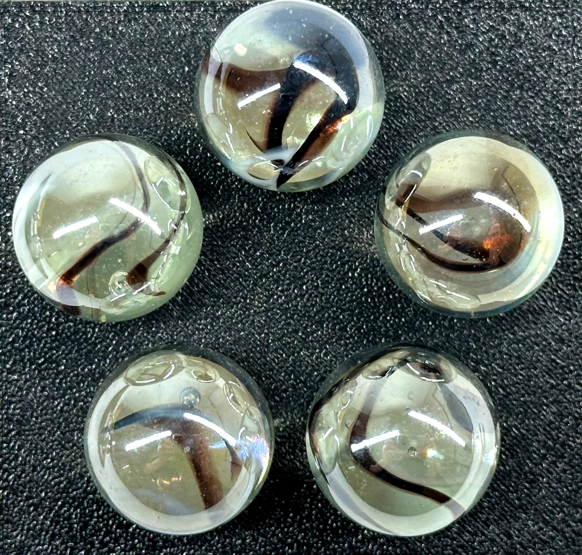 (Lot of 5) POLAR BEAR Clear/Brown Glass Marbles 22mm (7/8 inch) SHOOTER Taw Lot