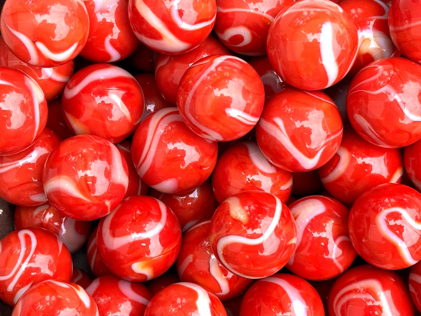 (Lot of 5) RED BEARD Red/White Swirl Glass Marbles 22mm (7/8 inch) SHOOTER Taw Lot