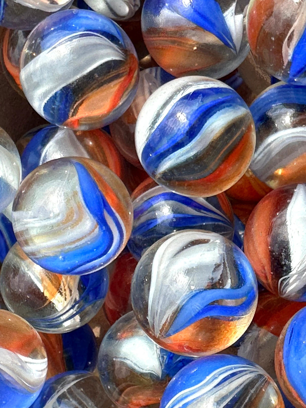 (Lot of 10) Red White Blue Cat's Eye Glass Marbles 22mm (7/8 inch) SHOOTER Taw Lot (Copy)