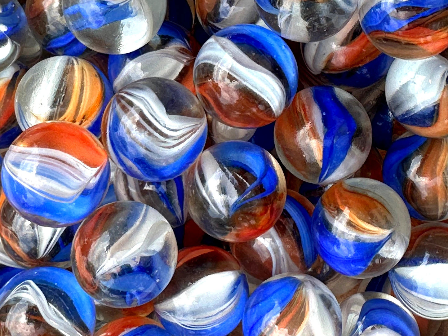 (Lot of 10) Red White Blue Cat's Eye Glass Marbles 22mm (7/8 inch) SHOOTER Taw Lot (Copy)