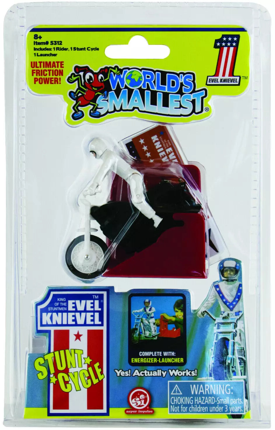 WORLDS SMALLEST Evel Knievel Stunt Cycle Toy- Energizer Launcher-Trail Bike