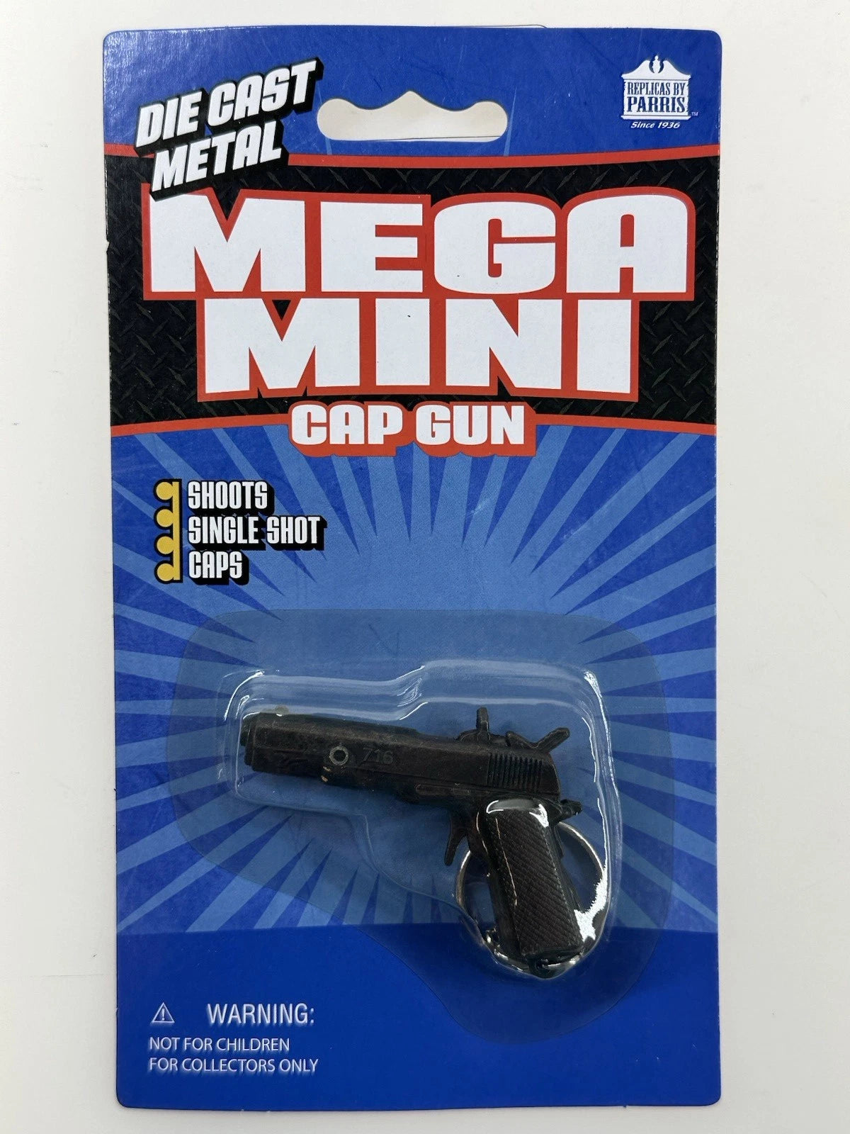 (lot of 6) MEGA MINI Cap Gun KeyChain Derringer,luger 9mm, 1911 Colt 45 Die-cast