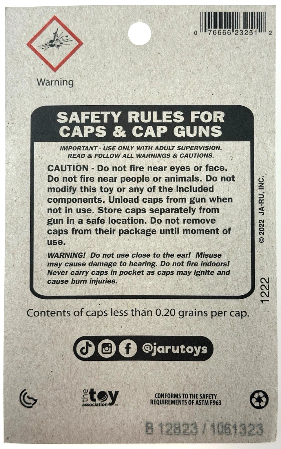 Pull-Off Single Shot Caps for PARRIS Brand Cap guns (100 per pack)