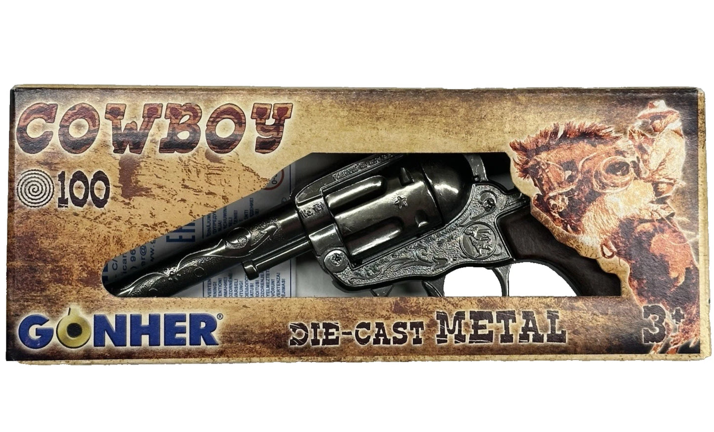 COWBOY Roll Caps DIE-CAST METAL Six-Shooter Pistol Gun Capgun TOY Gonher Spain