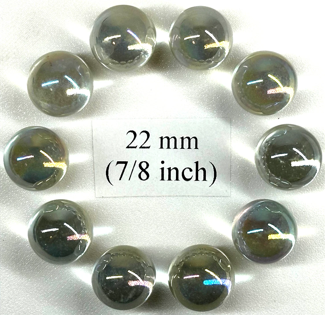 (Lot of 10) SOAP BUBBLE Clear Iridescent Glass Marbles 22mm (7/8 inch) SHOOTER Taw Lot