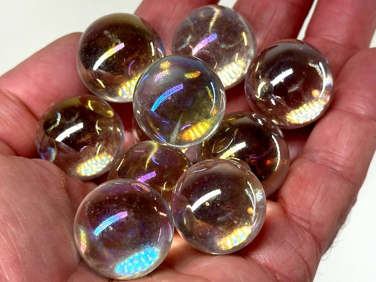 (Lot of 10) SOAP BUBBLE Clear Iridescent Glass Marbles 22mm (7/8 inch) SHOOTER Taw Lot