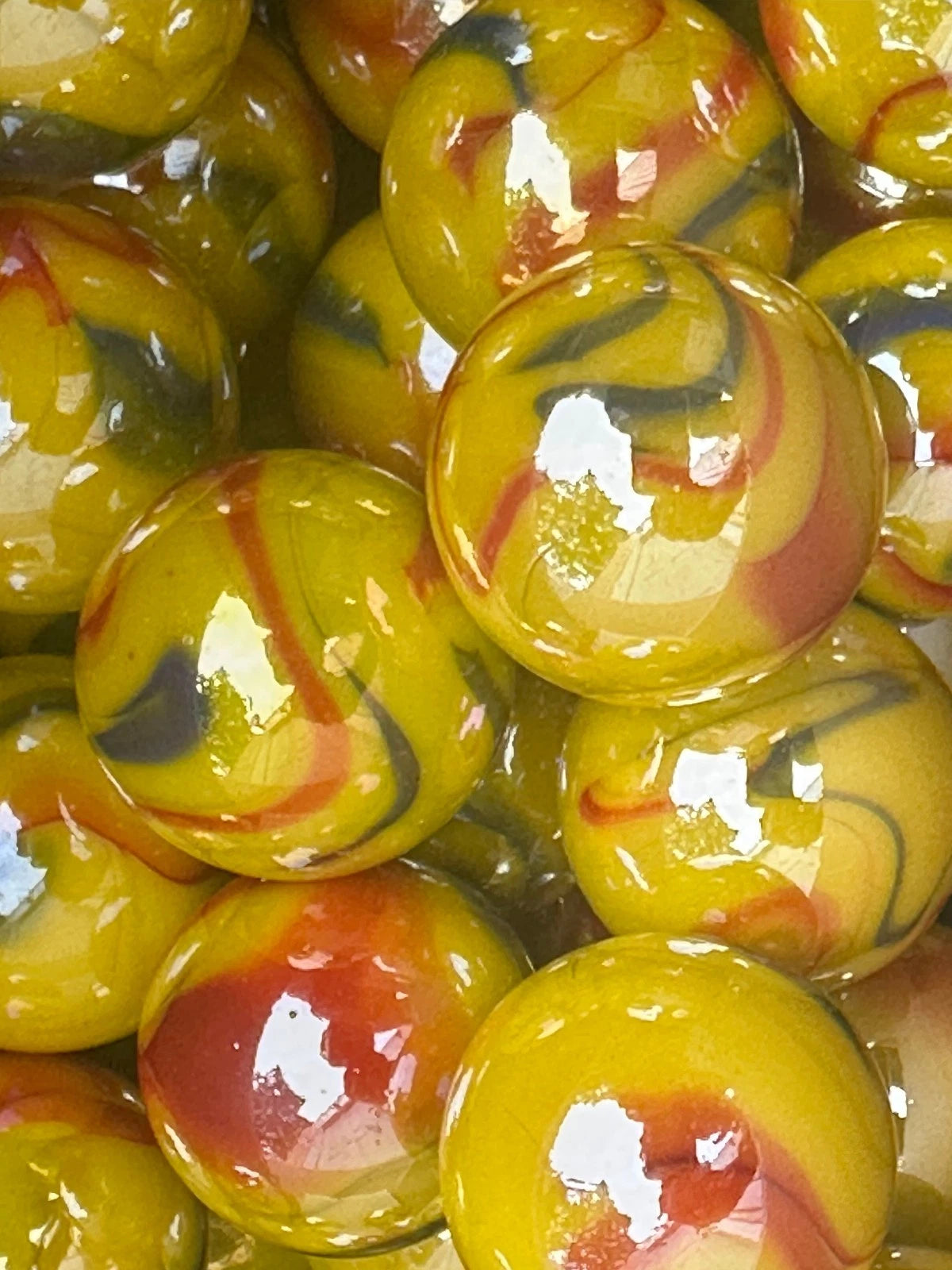 Lot of 5 TROPICANA Yellow/Red Glass Marbles 25mm (1 inch) shooter