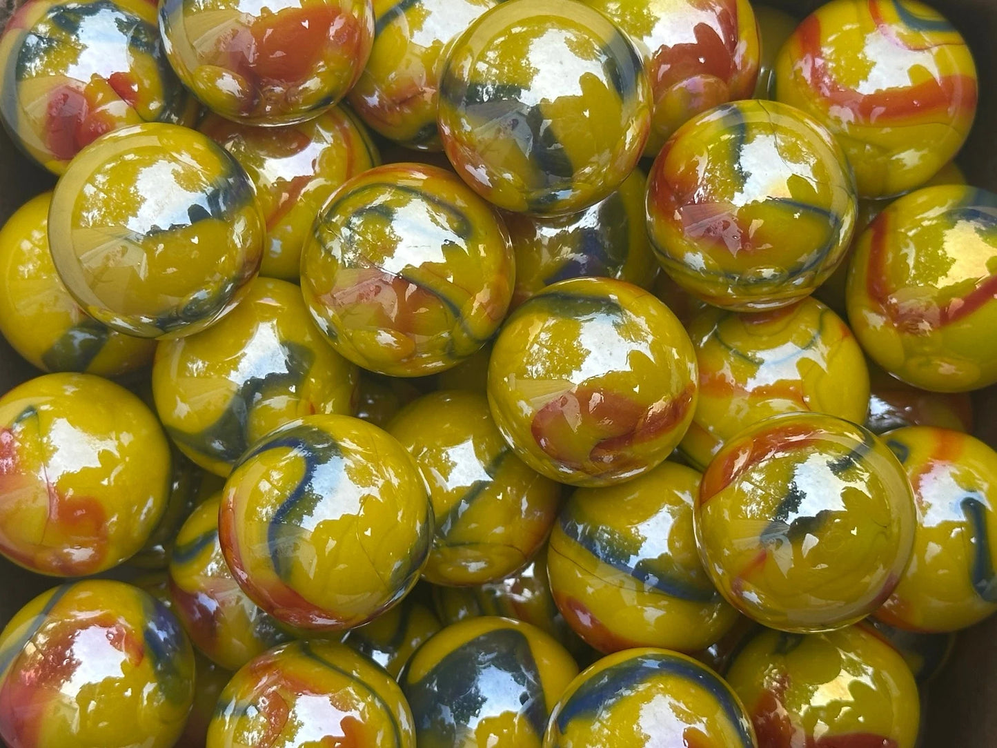 Lot of 5 TROPICANA Yellow/Red Glass Marbles 25mm (1 inch) shooter
