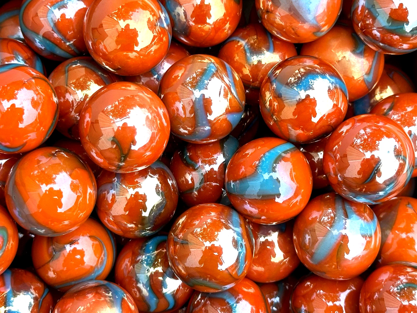 (Lot of 5) VALKYRIE Orange/Blue Iridescent Glass Marbles 22mm (7/8 inch) SHOOTER Taw Lot (Copy)
