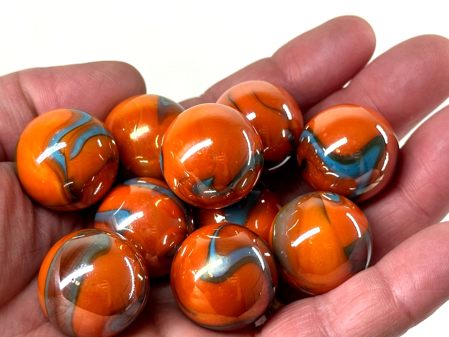 (Lot of 5) VALKYRIE Orange/Blue Iridescent Glass Marbles 22mm (7/8 inch) SHOOTER Taw Lot (Copy)