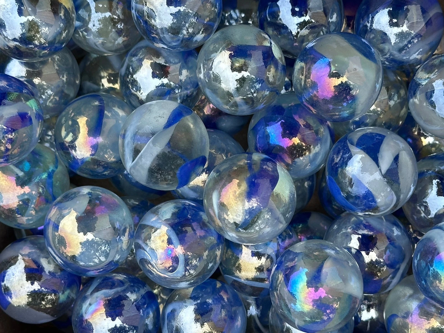 (Lot of 5) VAPOUR Clear Blue Swirl Glass Marbles 22mm (7/8 inch) SHOOTER Taw Lot