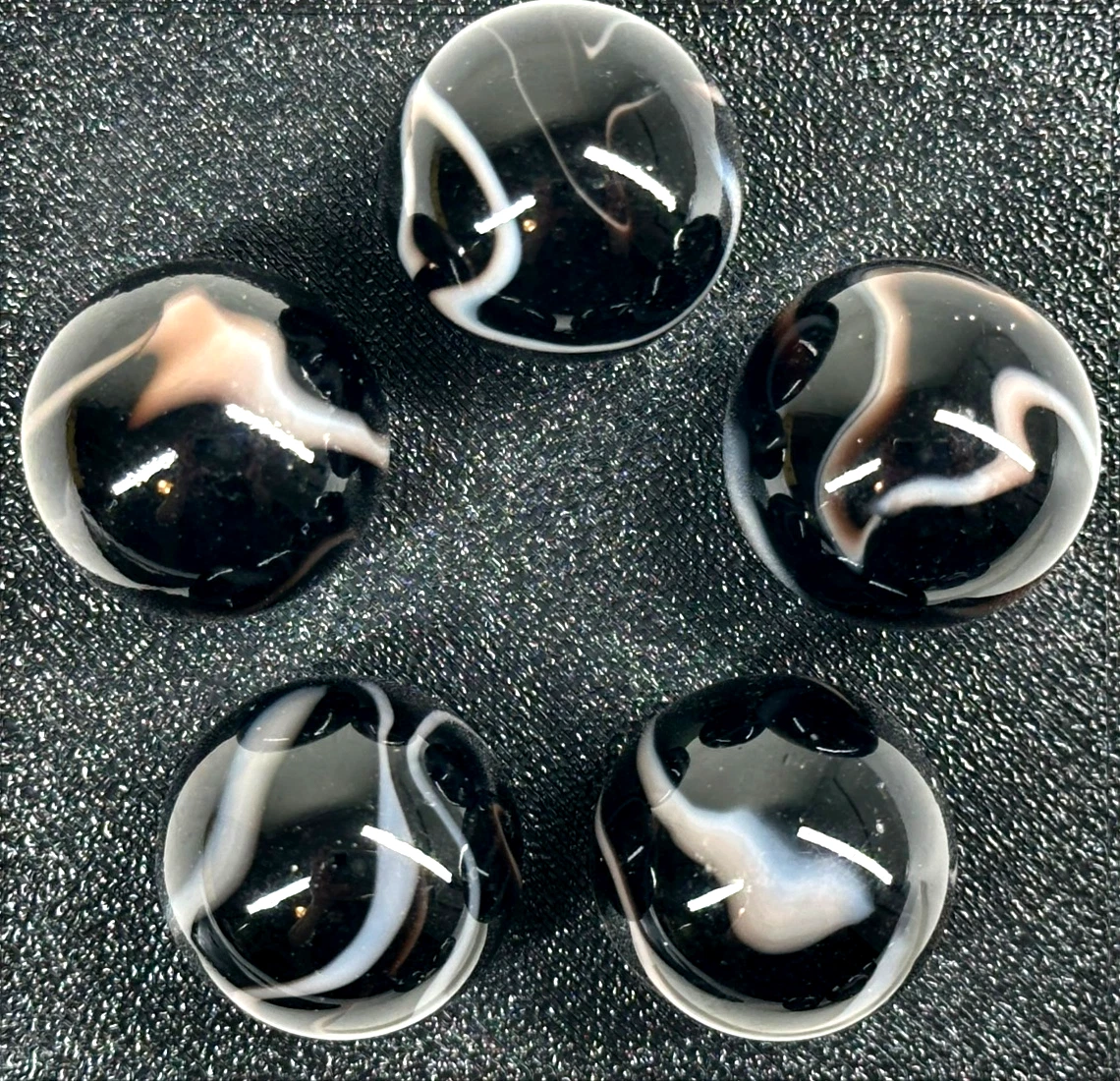 (Lot of 5) ZEBRA Black/White Swirl Glass Marbles 22mm (7/8 inch) SHOOTER Taw Lot