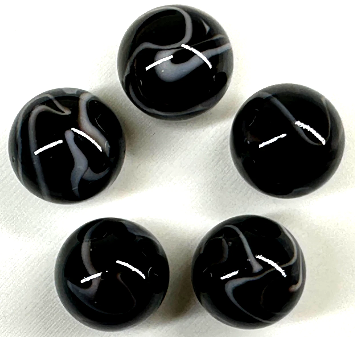 (Lot of 5) ZEBRA Black/White Swirl Glass Marbles 22mm (7/8 inch) SHOOTER Taw Lot