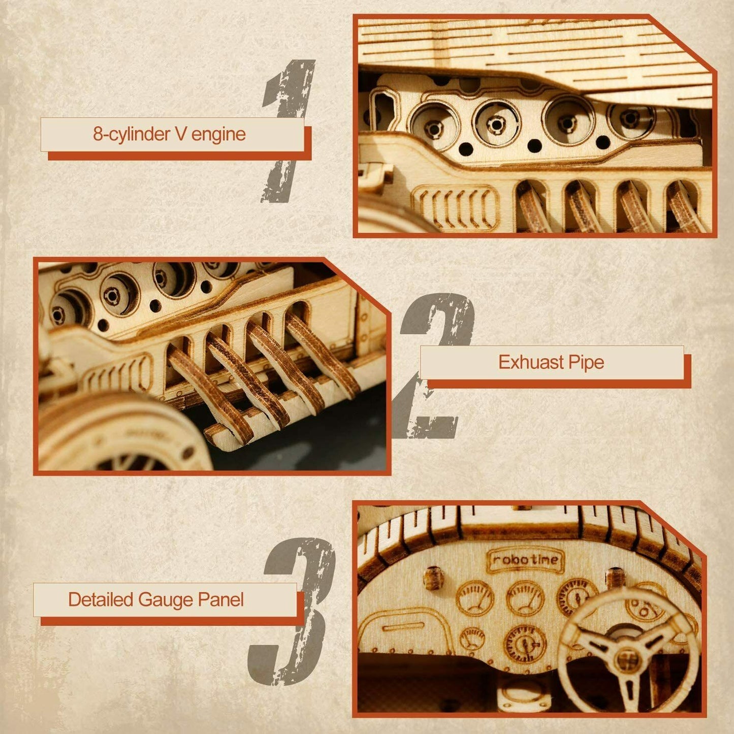 GRAND PRIX RACE CAR Indy 500 Wood Scale Model Kit ROKR 3D Puzzle