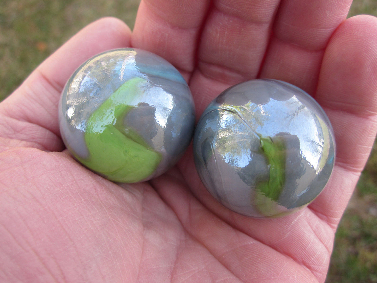 2 BOULDERS 35mm THUNDERBOLT Glass Marbles