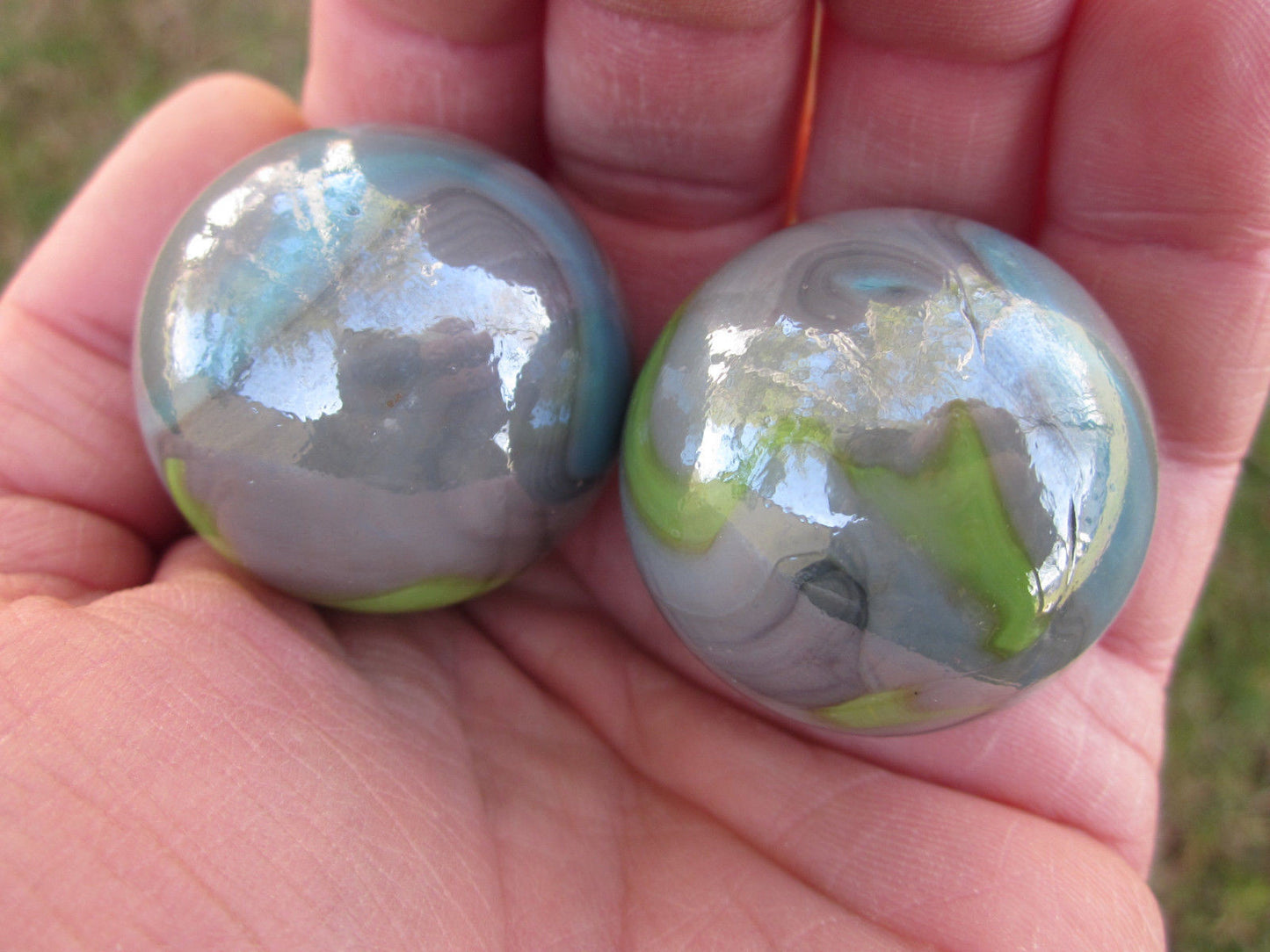 2 BOULDERS 35mm THUNDERBOLT Glass Marbles