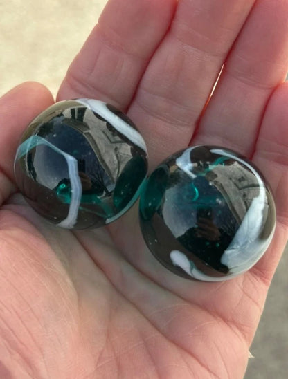 2 BOULDERS 35mm AEGEAN Glass Marbles