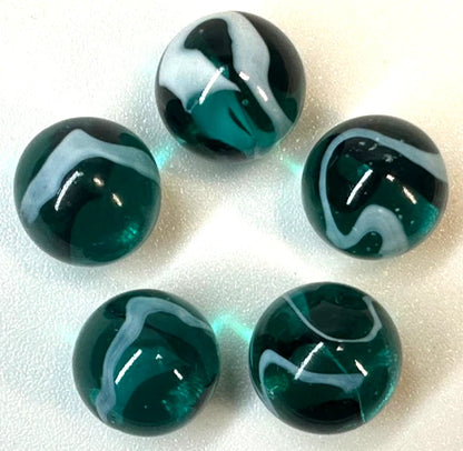 (Lot of 5) AEGEAN Blue/Green Clear Swirl Glass Marbles 22mm (7/8 inch) SHOOTER Taw