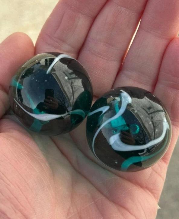 2 BOULDERS 35mm AEGEAN Glass Marbles